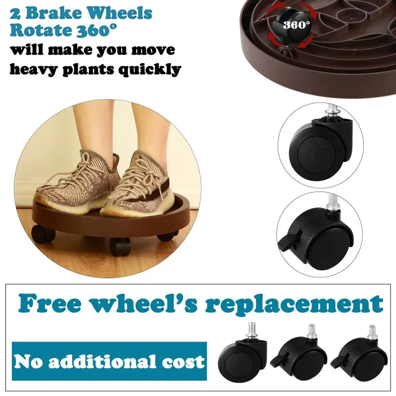 8-Piece heavy-duty 12.2-inch wheeled plant tray with indoor and outdoor locking wheels, plant stand pot tray