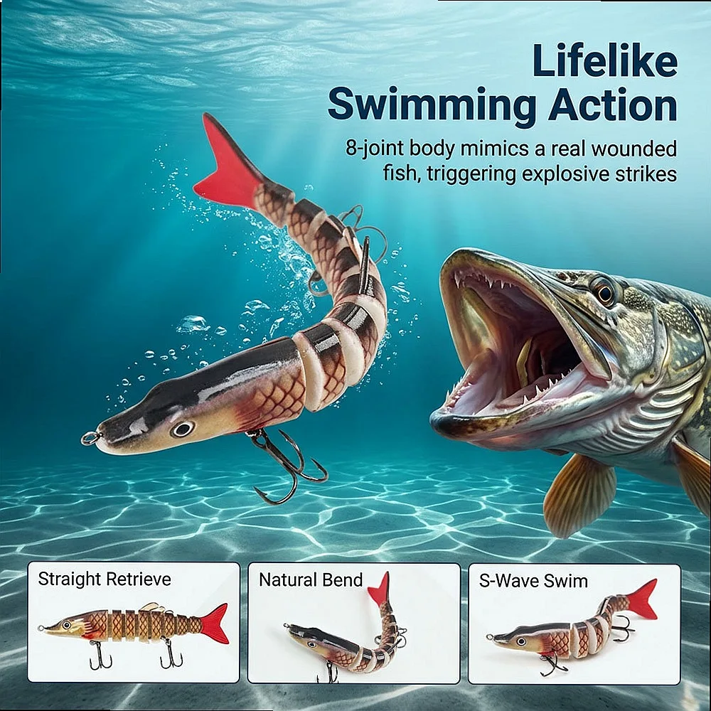 Woven Jointed Swimbait Pike Lure 3/5/10 Pack Sinking Wobbler Rattle 3D Eyes for Bass Salmon in Saltwater