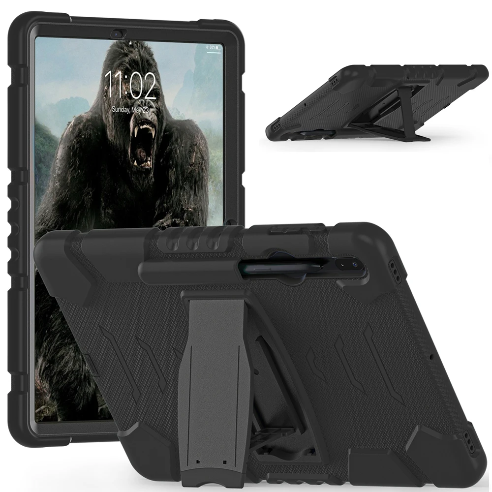 

For Samsung Galaxy Tab S7 Plus 2020 Fe 2021 SM-T970 SM-T730 Case Kids Safe Armor Shockproof PC Silicon Hybrid Stand Tablet Cover