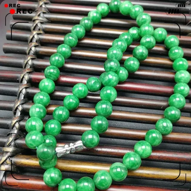 Genuine Natural Green 8-10mm Beads Necklace Jadeite Jewelry Fashion Charm Accessories Lucky Amulet Gifts for Women Her Men