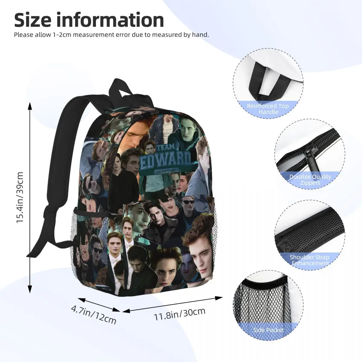 Edward Cullen Twilight Backpack Student BookBag Children School Bag Laptop Shoulder Bags for Boys Girls