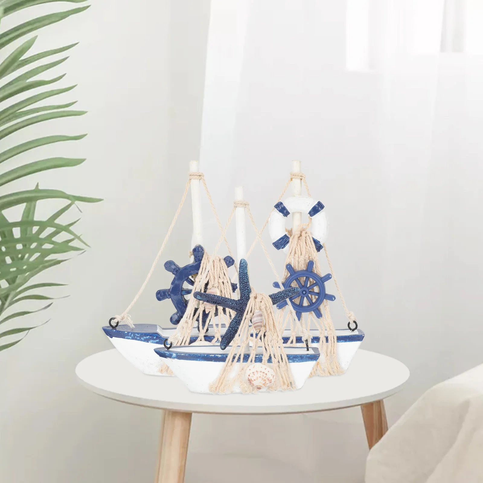 

3pcs Wooden Sailboat Decor Mediterranean Style Home Office Tabletop Decoration Lightweight Boat Ornament Modern Sculptures