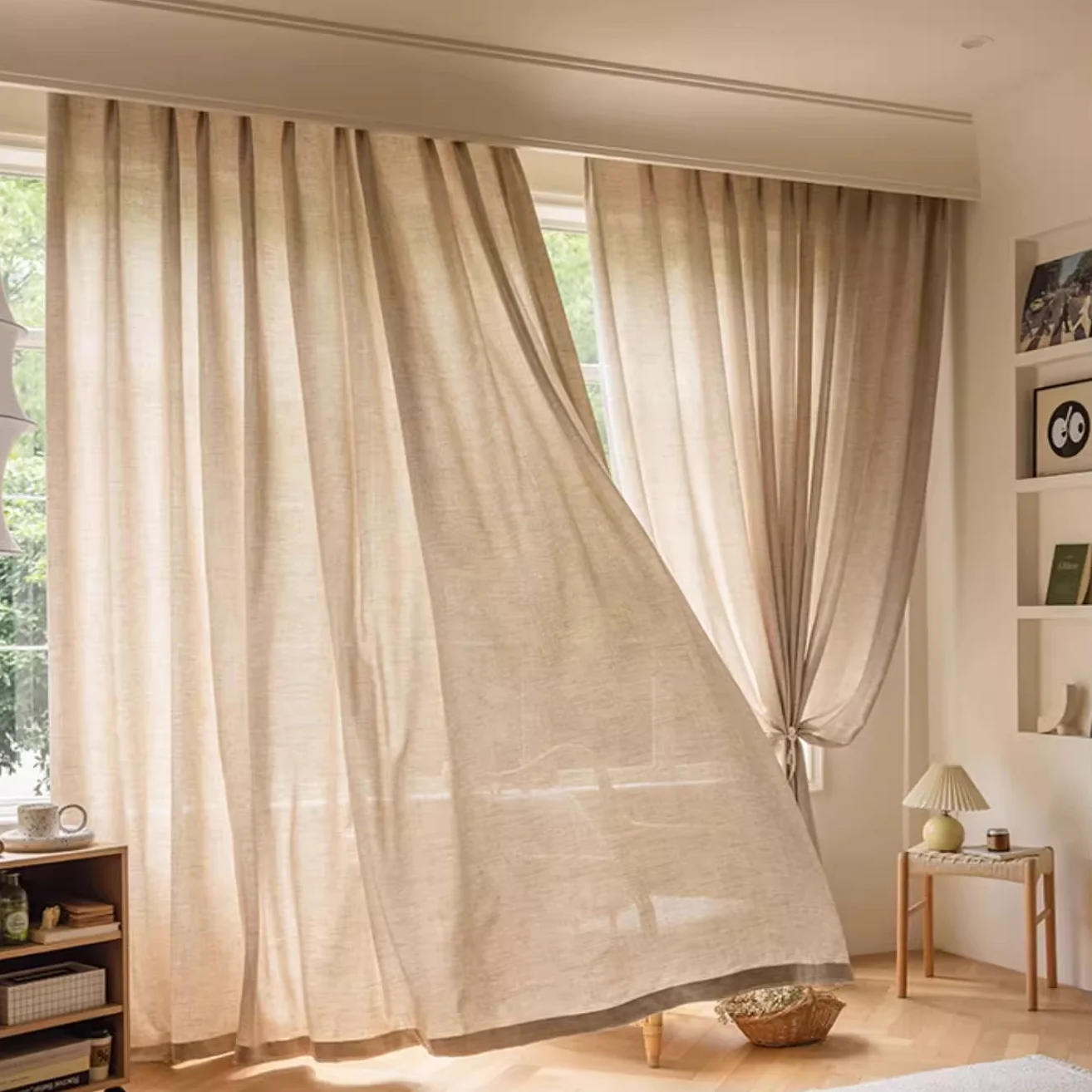 

Natural Linen Sheer Curtains, Light Filtering Tulle for Living Room, Transparent Linen Curtain, Gauze Panel for Bedroom