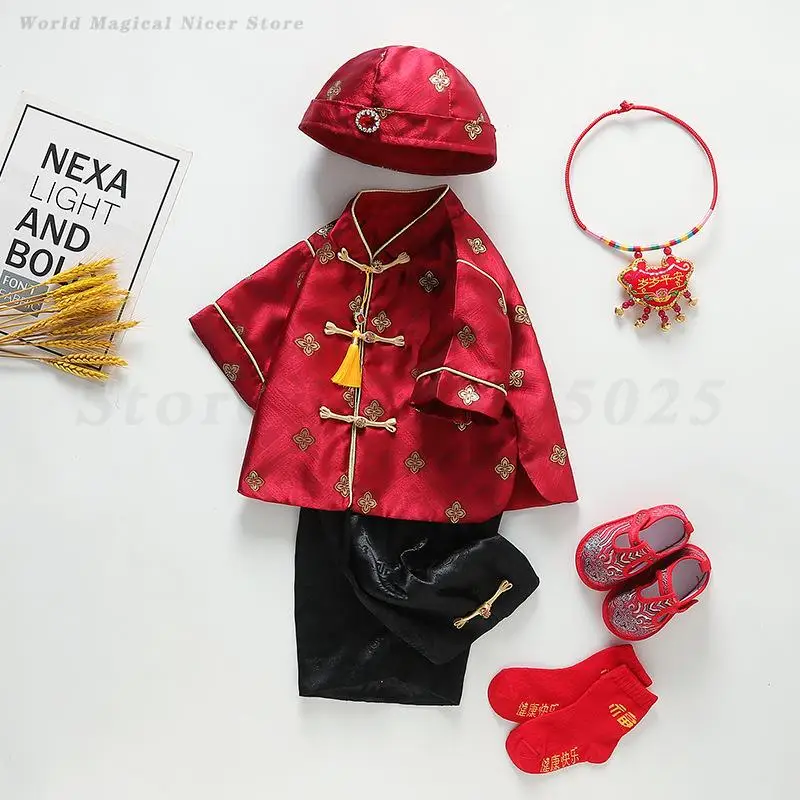 بدلة تانغ التقليدية للأطفال الصغار بأكمام قصيرة لمهرجان الربيع الصيني ملابس السنة الجديدة ملابس هانفو بعمر سنة واحدة #5