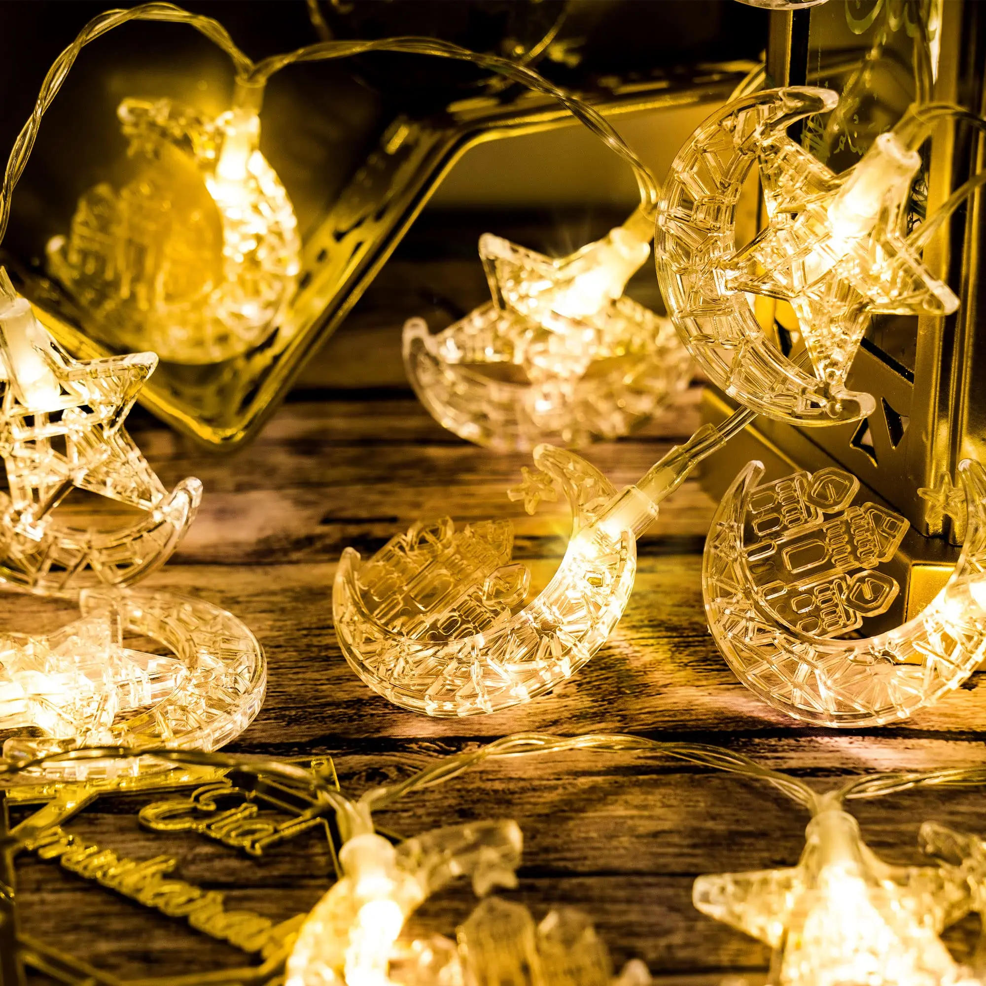 รอมฎอนตกแต่ง Moon Star String Lights EID Mubarak Ramadan Kareem ตกแต่งบ้านอิสลามมุสลิม EID
