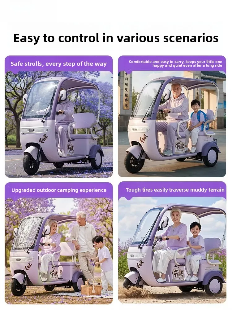 New Tricycle, Electric Large Space, Scooter for The Elderly with Shed, Women's Long Battery Life Double-row Battery Car
