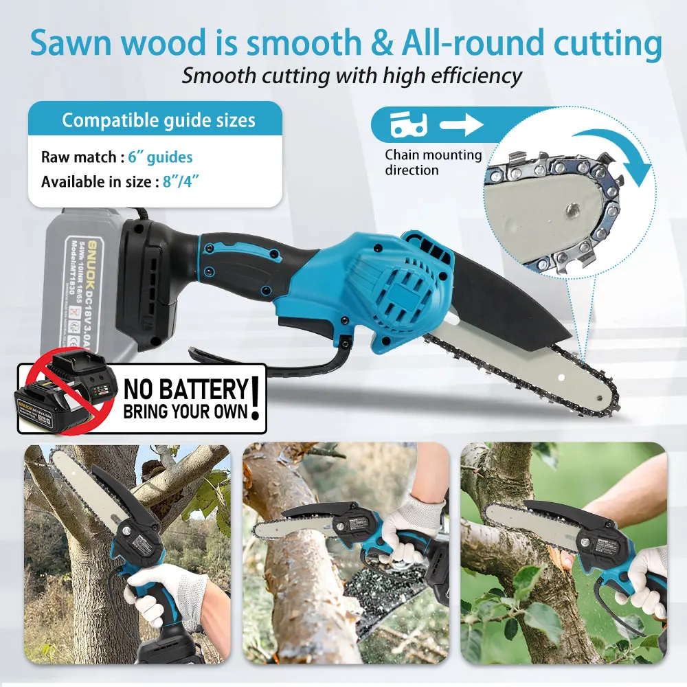 Snuok 6 Polegada sem escova motosserra portátil batteryless 4800rpm sem fio carpintaria serra portátil para makita 18v bateria de lítio