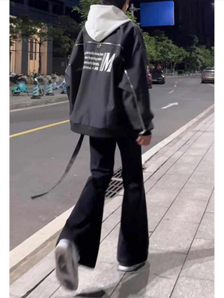 

American High Street Vibe Sle Men's Jeans Micro Flared Straight Leg Bla Clean Fit Casual Wear Resistant Wear for Teens