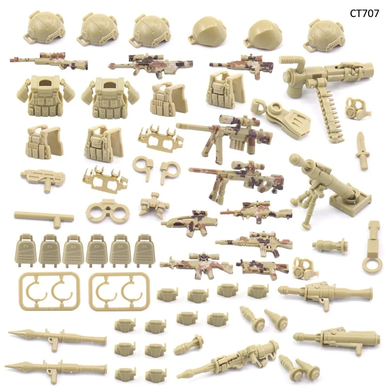 Juego de armas, Kit de juguetes militares de EE. UU., figuras de soldado, paquete de modelo, equipo del ejército, piezas de engranaje, accesorios mínimos, juguetes de bloques de construcción de ladrillos