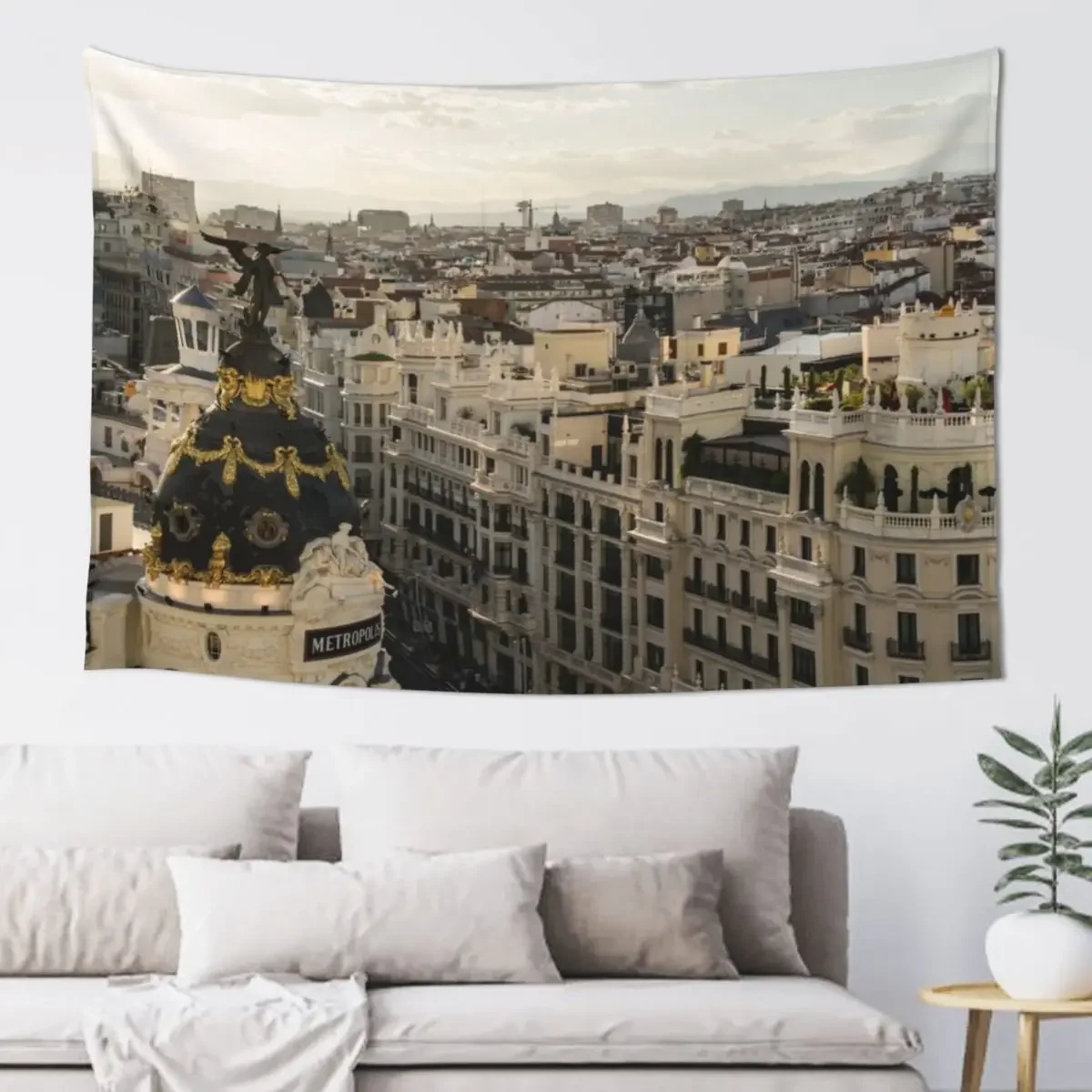 

Madrid from Above - a Cityscape with Gran Via and the Famous Metropolis Building Tapestry Decoration Home Tapestry