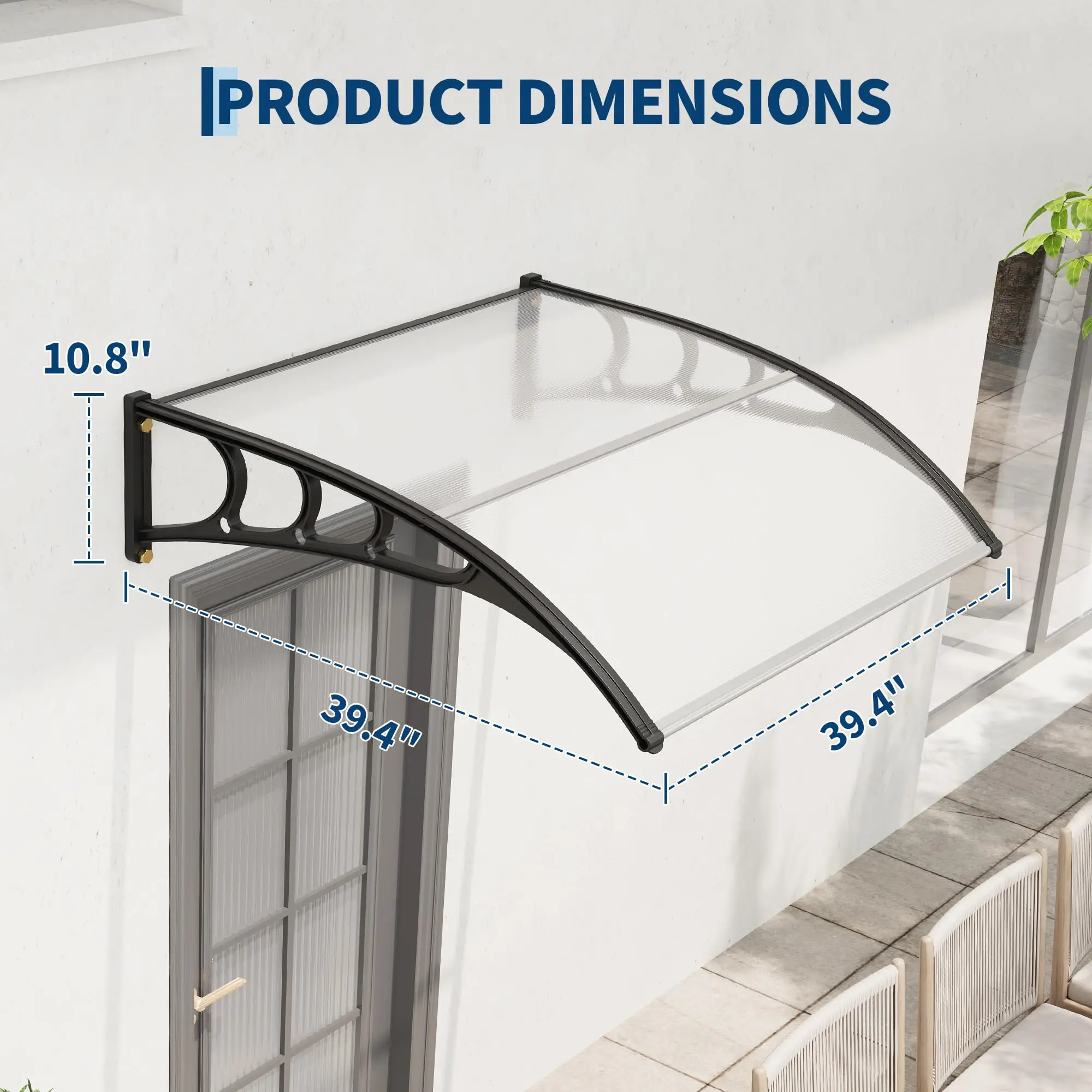 40''x40'' Door Window Awning Canopy, Polycarbonate Outdoor Rain Sun UV Protection Cover with Plastic Steel Bracket
