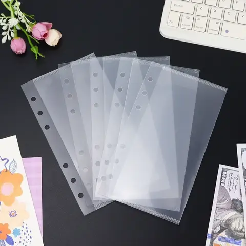 5pcs Durable PP 6 Hole Budget Binder Pockets A6/A7 Transparent Binder Insert Pouch Waterproof Loose Leaf Pouches Students
