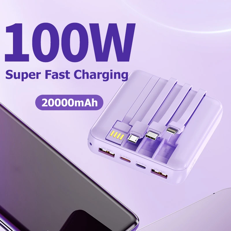 

20000 мАч, 100 Вт, мини-Power Bank с быстрой зарядкой, цифровое портативное зарядное устройство, Powerbank для iPhone 17 16 15 Xiaomi Samsung Huawei