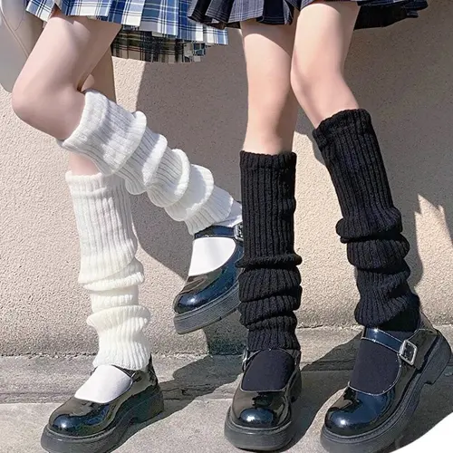 Imagen 2 del producto Calentadores de piernas de punto Lolita para mujer y niña, calcetines de lana para otoño e invierno, calentador de brazo Y2K, calcetines de ganchillo, puños para botas, 40-70cm