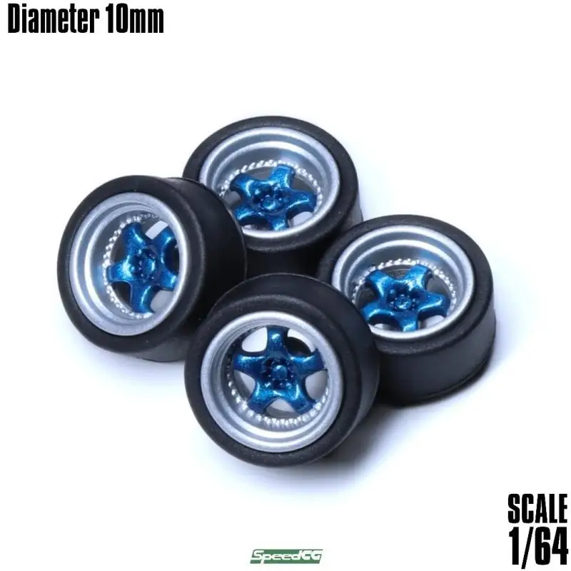 1/64 SpeedCG Modified Parts Diameter 10mm  ABS Wheels with Rubber Tire Type J For Hotwheels Tomica Model Car Racing Vehicle Toy