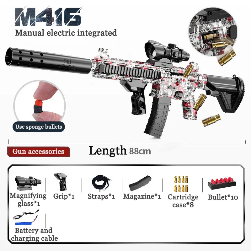 M416 Pistola giocattolo completamente automatica Proiettile morbido Guscio da lancio automatico a mano Pistola a proiettile morbido All'aperto genitore-figlio Cs Interactiv