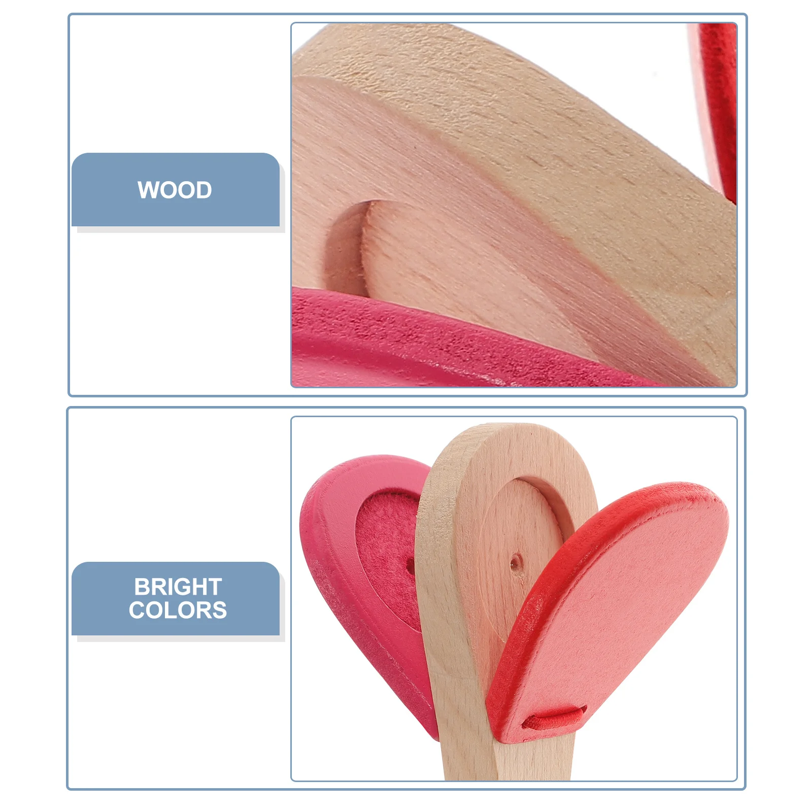 كاستانيت خشبي أحمر للأطفال الصغار بمقبض طويل، أداة موسيقية محمولة خفيفة الوزن، ألوان زاهية، صنع الصوت