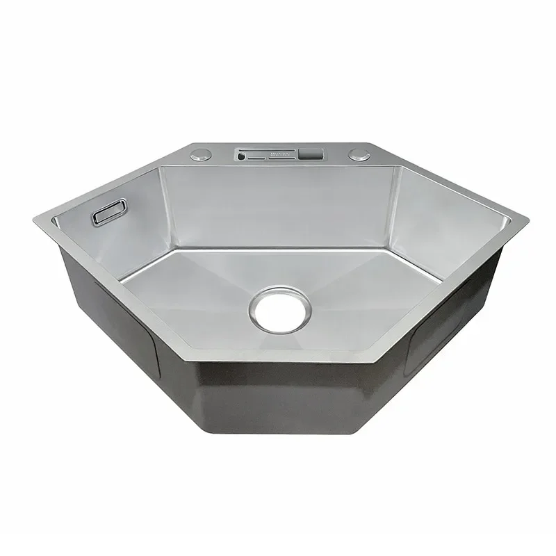 Stainless steel handmade trough corner corner kitchen washing basin special-shaped hexagonal sink table