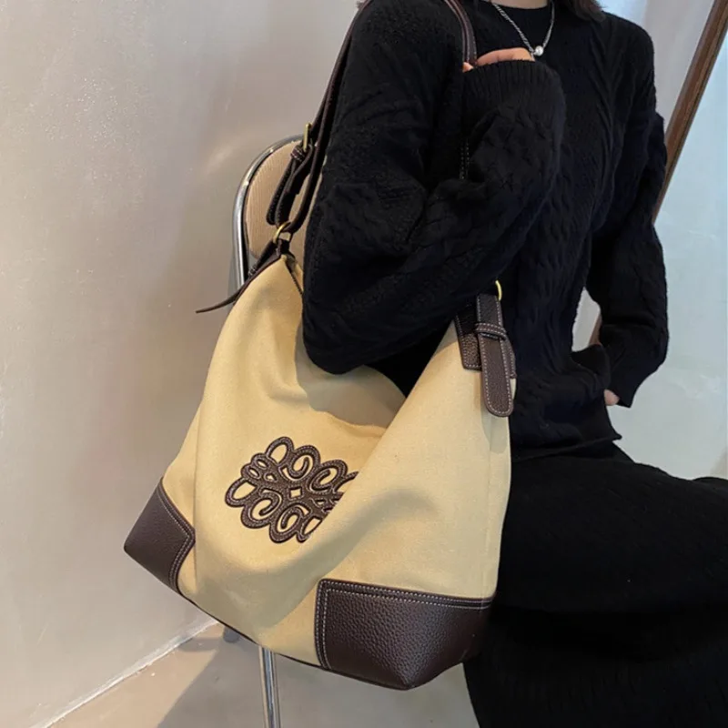 

Baroness Casual Shoulder Tote Bag Large Capacity Second-hand Bag 2025 Crossbody Patchwork Canvas Bag Lazy