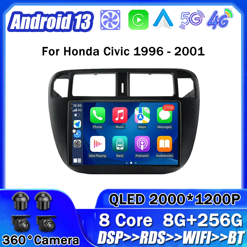 

for Honda Civic 1996 - 2001 Android 13 Car Radio Multimedia Player Navigation Stereo GPS Auto Head Unit No 2Din DSP WIFI