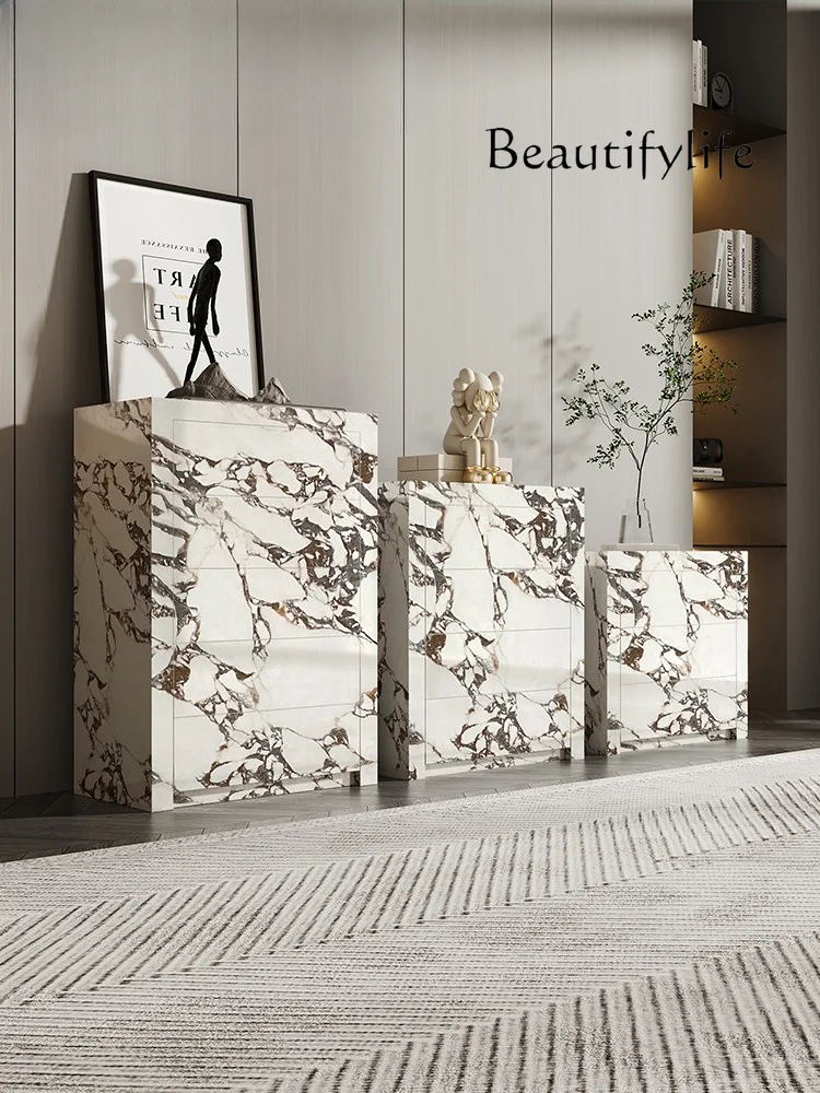 Nordic Stone Plate Marble Wall Chest of Drawers Design Sense Bedroom Locker Living Room Sideboard Cabinet