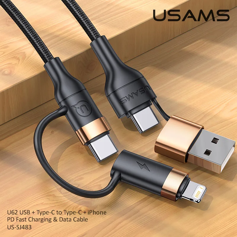 USAMS U62 4in1 60W PD USB C Cable For iphone 14 13 12 Pro Max USB To Type C To Type C Fast Charging For ipad Samsung Xiaomi