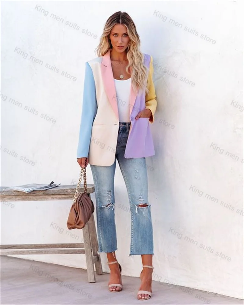 Splicing Colors Women Suits Blazer 1 Piece Cotton Prom Dress Colorful Formal Office Lady Coat Outfit Tailored Made Party Jacket