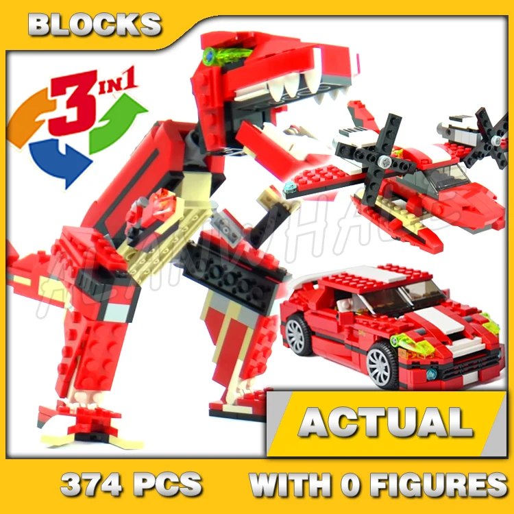 374pcs Creator 3in1 Roaring Power Red Sports Car Twin-propeller Seaplane 3116 Building Block toy Compatible with Model