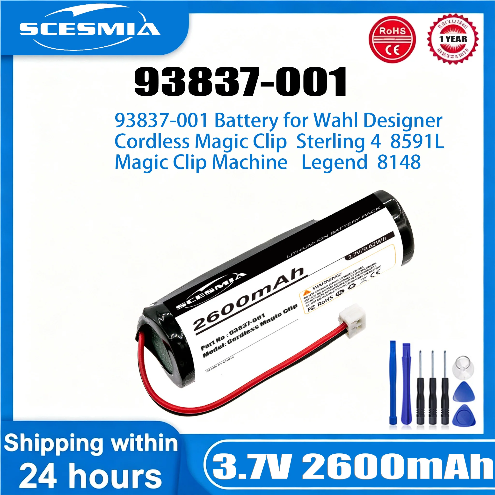 2600mAh 93837-001 93837-200 Battery for WAHL Black Stealth Chrome Cordless Magic Clip Senior Sterling 4 Super Taper