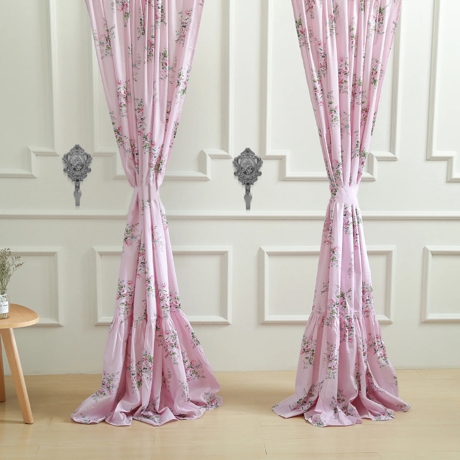 

2Pcs Zinc Alloy Curtain Holdbacks Silver Vintage Drapery Tieback Hooks with Rose Carve Design 95x5cm Easy Mount