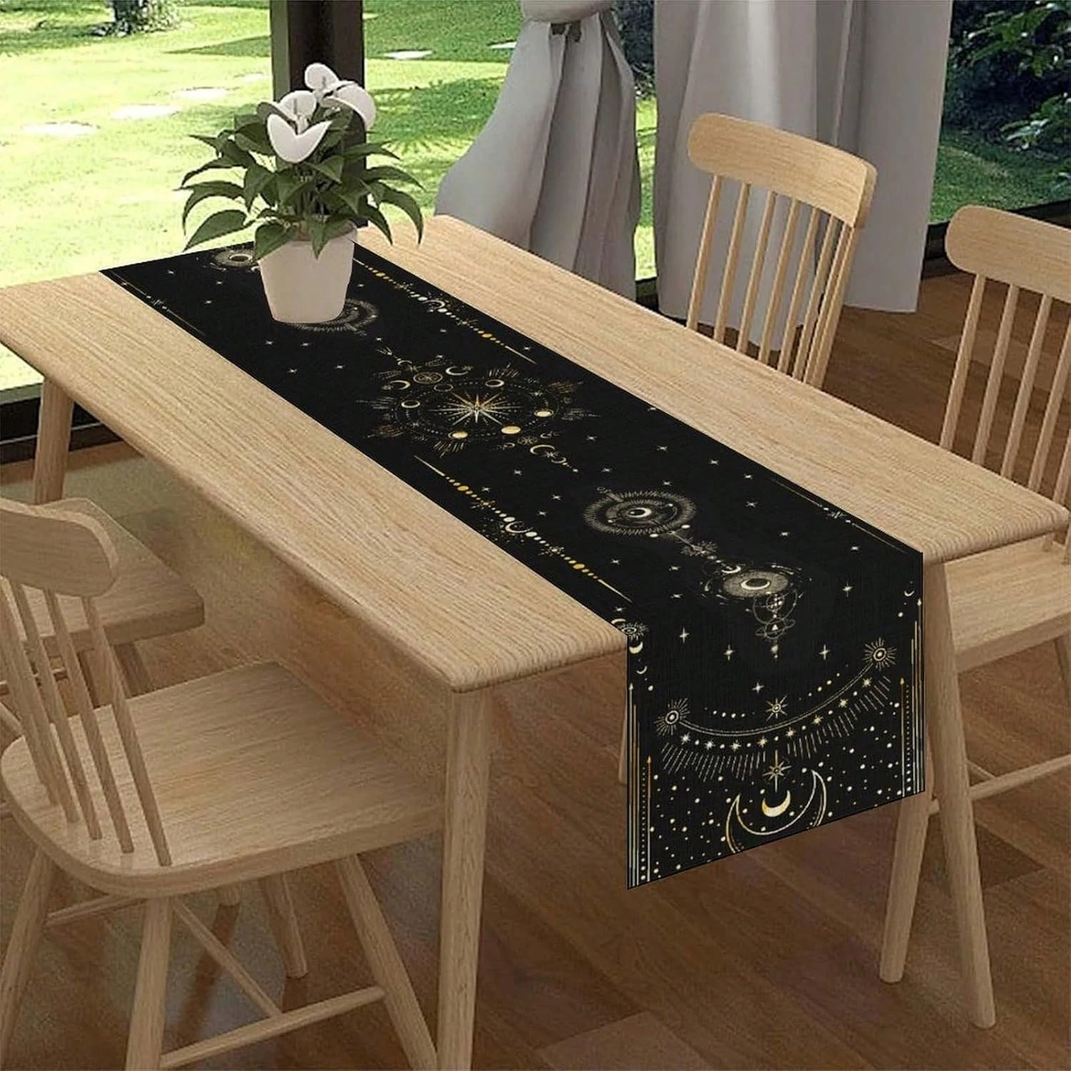 1pc Ramadan Mystical Astrology Linen Table Runner 2D Print Decorative Table Cloth for Dining Table Kitchen Living Room Home Deco