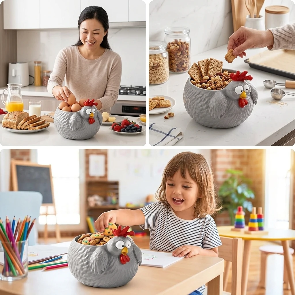 Chicken Shaped Egg Holder Bowl Snack Storage Dish with Non Slip Base for Kitchen Countertop Home Decor