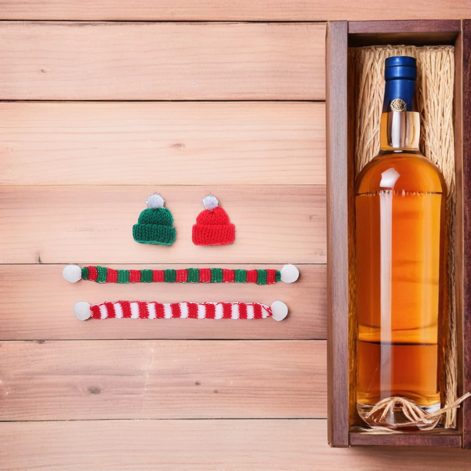 

48Pcs Mini Wool Knit Christmas Hats Wine Bottle Covers DIY Holiday Crafts Festive Xmas Tableware Holders Mini Knit Hat Scarf Set