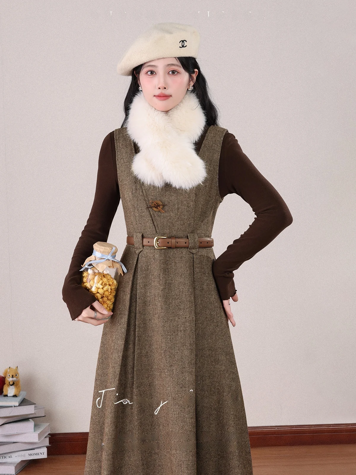 Jiang Bu Li Vintage Merlot Aosphere Dr femmes hiver t-shirt gilet jupe ensemble longue Sve Midi Dr a-ligne basique Sle