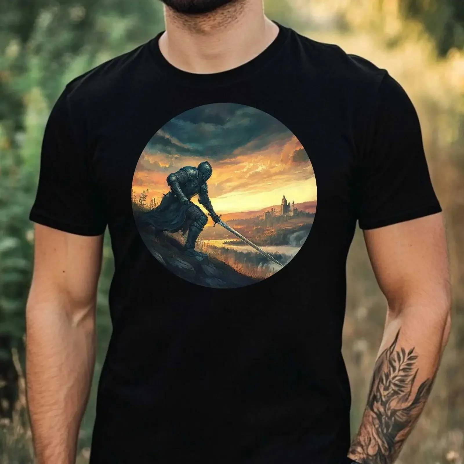 T Shirt Herren Ritter Kampf Motiv Baumwolle Größe XS bis 5XL vintage Washed streetwear Stretched homme Top For Everyday Wear