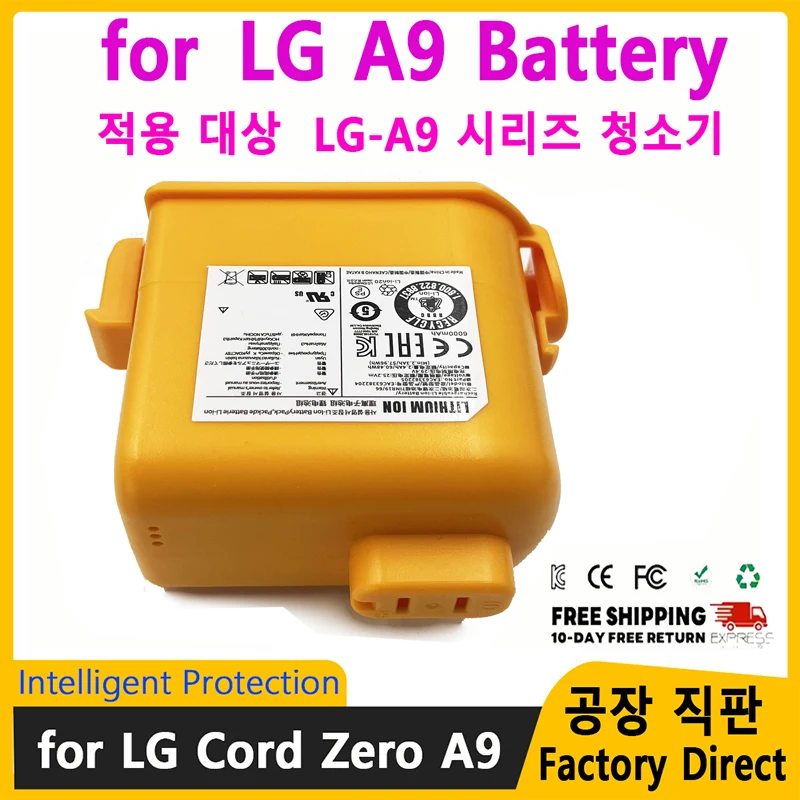 Batería de repuesto para LG CordZero A9 de 4000mAh 6000mAh, compatible con aspiradoras A9S/P9 EAC63382204/EAC63382201.