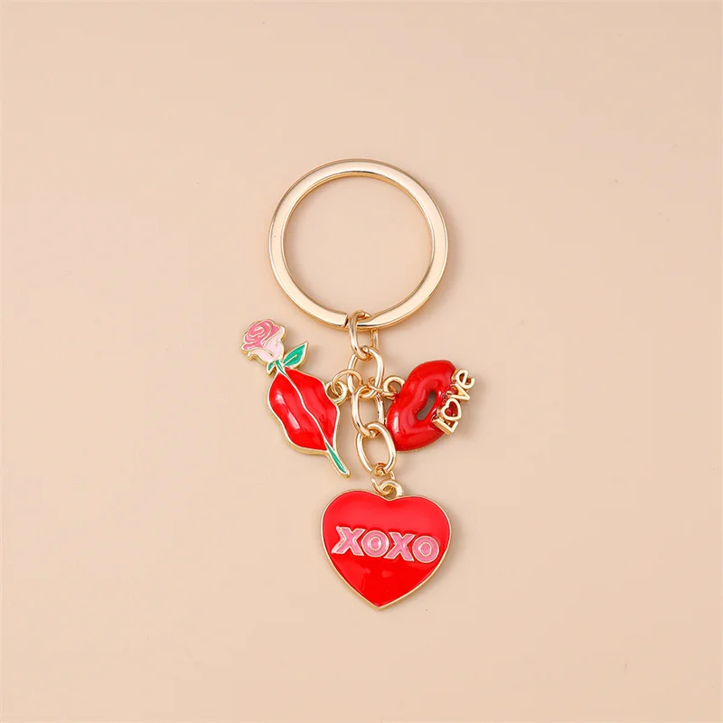 Niedlicher Schlüsselanhänger mit Herz, Emaille-Lippen und Rose für Damen und Herren, Auto-Schlüssel, Handtaschen-Anhänger, Schlüsselketten, DIY-Accessoires – Detail 11