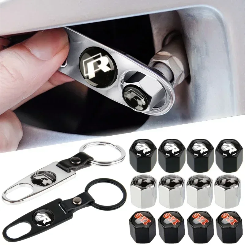 

Cup Holders Car Wheel Tire Valve Stem Caps With Keychain For Volkswagen VW GTI SRacing Rline R Emblem TOURAN PASSAT GOLF JETTA T