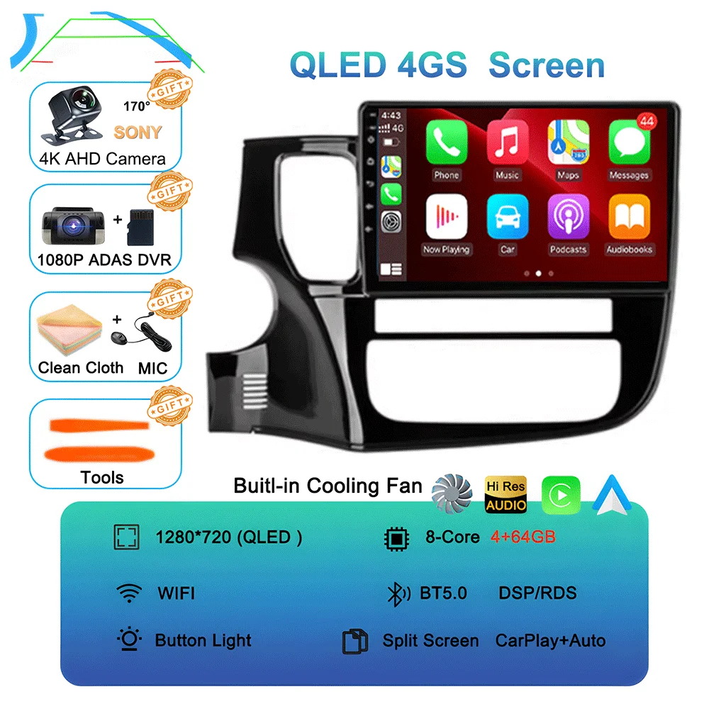 Android 16 Auto Autoradio voor Mitsubishi Outlander XL 3 2012-2018 GPS Navigatie Stereo Multimedia Videospeler Carplay WIFI+4G