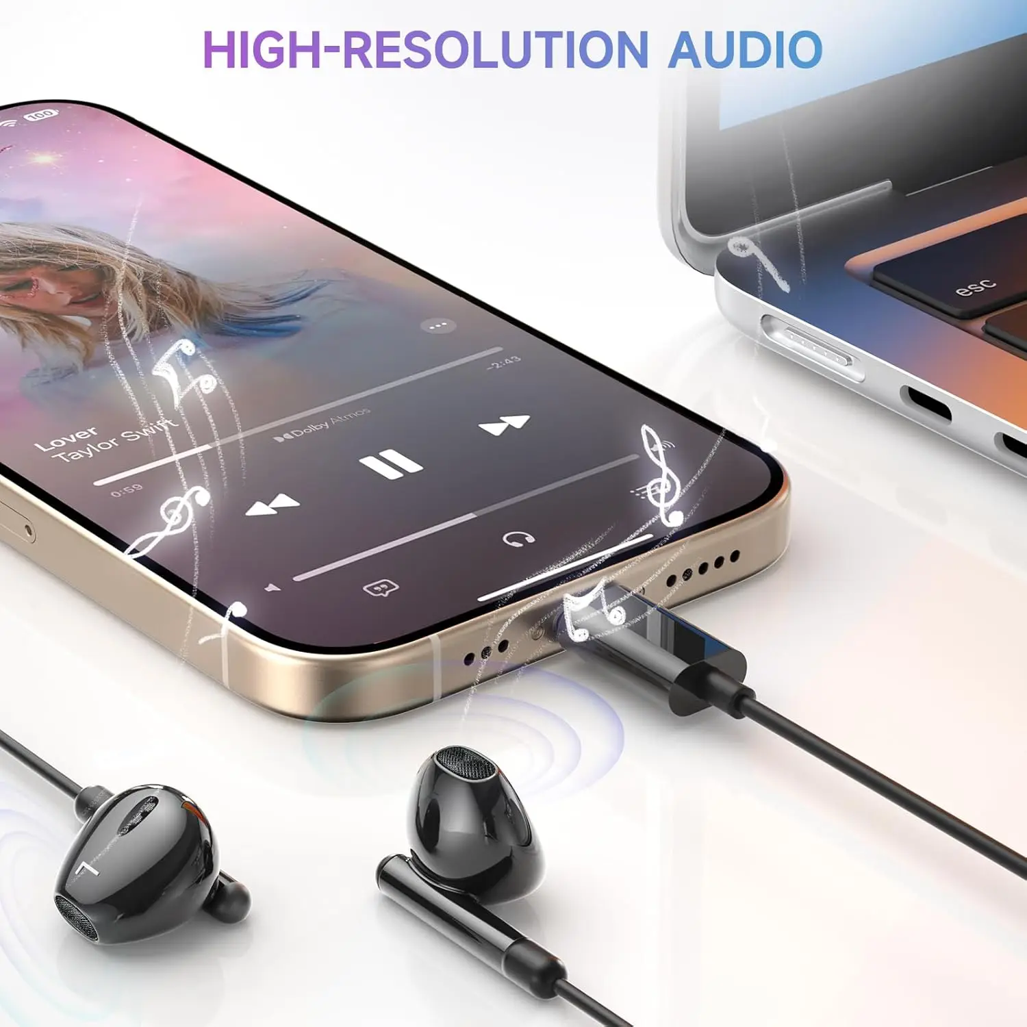 HiFi صوت بدون فقدان مع ميكروفون سماعة Type-C/3.5mm سماعات رأس سلكية للموسيقى لهاتف Google Pixel 9 8 7 Samsung S25 S24 S23 S22 Xiaomi