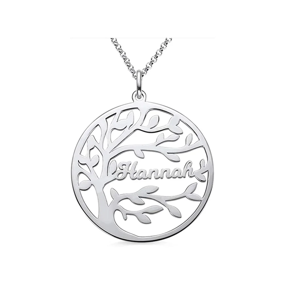 

YHLISO Personalized Stainless Steel Custom Family Name Life Tree Pendant Necklace Lover Names Choker Laser Cut Jewelry for Women