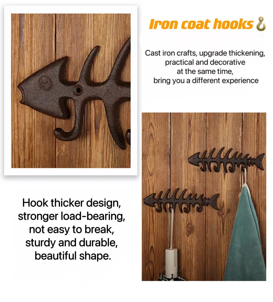 Metal Iron Fish Bone Hook Fitting Room Coat Hooks Hanging Wall Stickers 36CM Door Bar Yard Decoration Home Decor