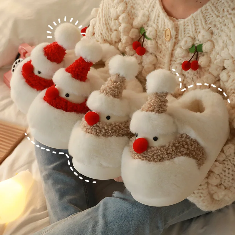 Christmas Snowman Cotton Home Shoes Slipper Women's Plush Cotton Slippers Winter Plush Slippers Thickened Home Thermal Slippers