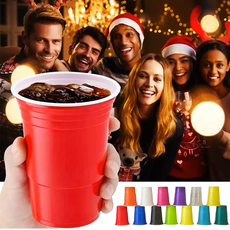 Disposable Food Grade Plastic Cup for Party Bar, Round Drinking Utensils, Multi-Color Commercial Thickened Juice Beverage Cups