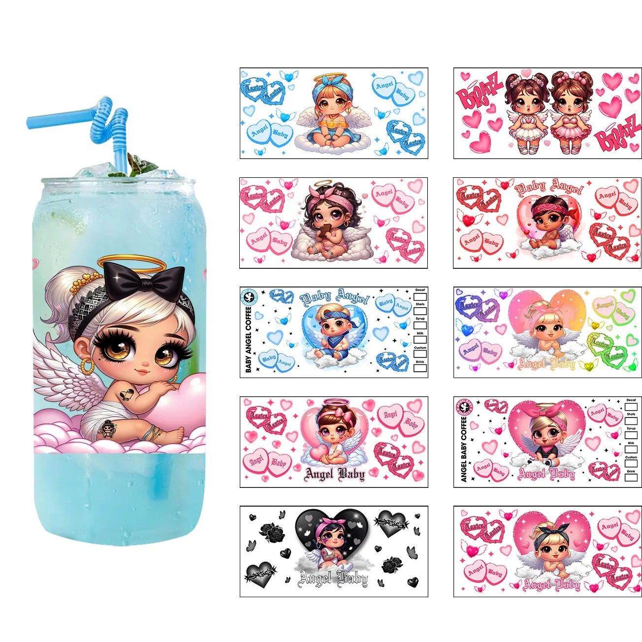 Angel baby Series easy peel waterproof DIY Decals Retro Beauty 3D transfers uvdtf crystal sticker 16oz uv dtf cup wraps