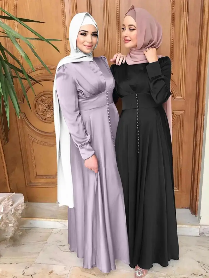 Ramadan Eid Satin musulman Abaya Damen dubaï Islam arabe caftan robes modestes Abayas pour les femmes Kebaya Robe Femme Musulmane