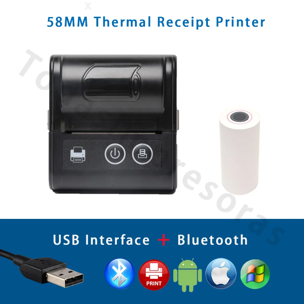 Mini Portable Bluetooth Thermal Printer For Phone IOS Android Computer PC USB 58MM Portable Mini Thermal Printer Impresora Papel