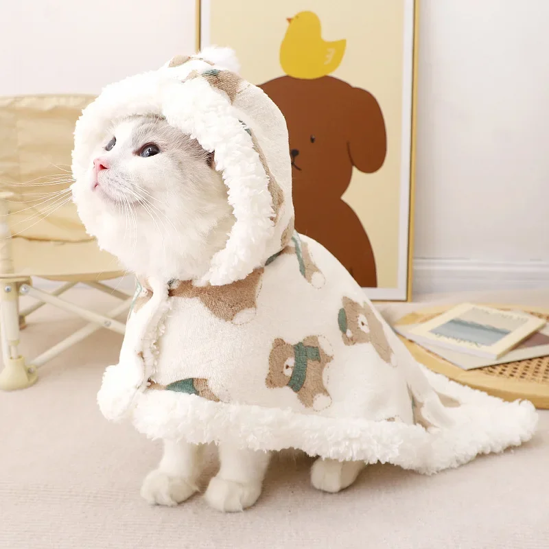 Pet Dog Hooded Cloak Cat Blanket Capped Cloak Autumn/Winter Warm Quilt Sleeping Blanket Cape Cat\'s Nest Winter Puppy Clothes