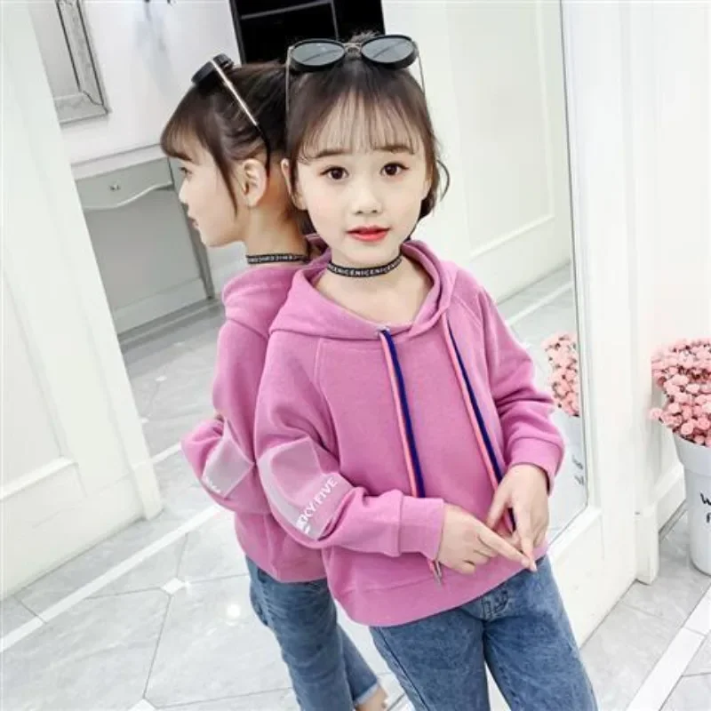

2025 Spring/Autumn New Arrival Girls' Stylish Korean Lightweight Hooded Long Sleeve Hoodie for Medium-Large Kids