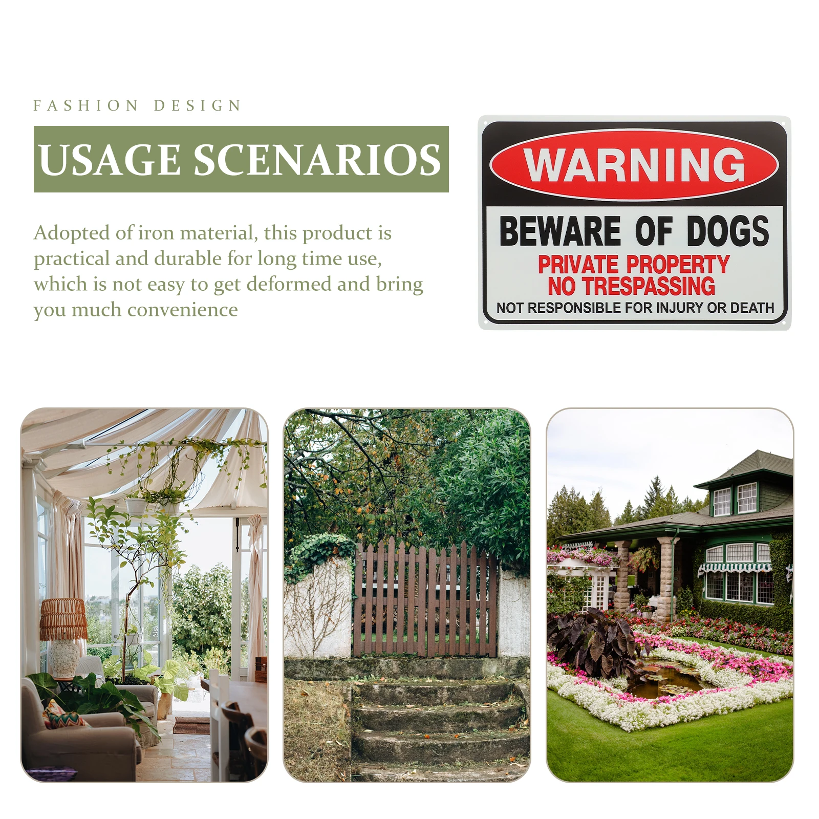 

2 Pcs Dog Warning Signs Durable Iron Garden Courtyard Parks Safety Protection Easy InstallationVintage Decor Fence Signs Black